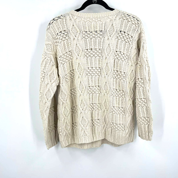 Vintage Chunky Knit Popover Sweater Cream Crew Neckline Women's Medium - Picture 1 of 6